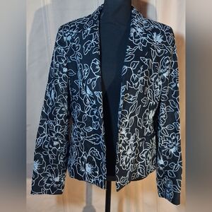 JONES NEW YORK 100% Linen Black and White Floral Blazer